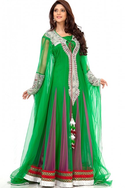 Green Net,satin,silk and brocade Abaya Kaftan