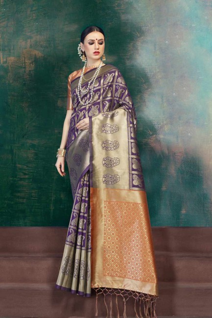 Purple, Orange Banarasi Silk saree