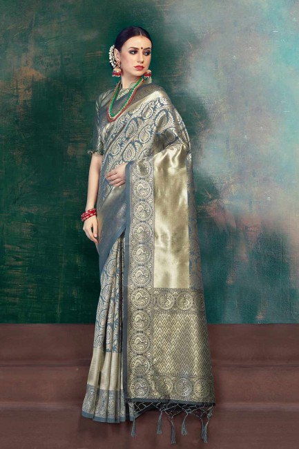 Traditional Grey Banarasi Silk saree