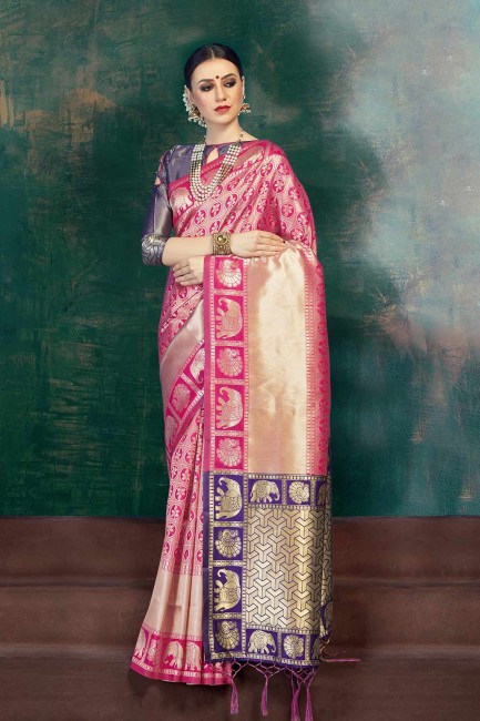 Pink, Purple Banarasi Silk saree