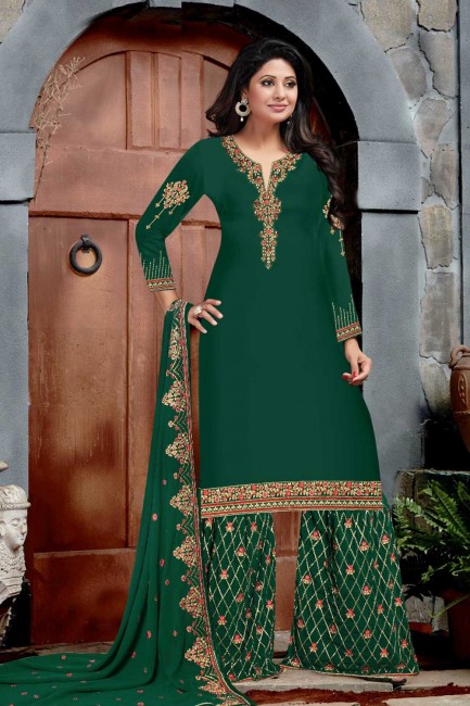 Ethinc Green Satin Georgette Palazzo Suit