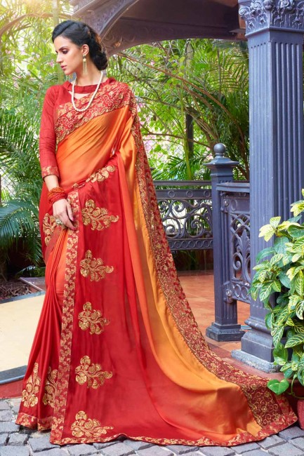 Two Tone Red Georgete saree