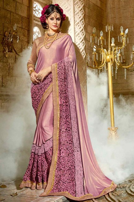 Voguish Two Tone Pink synthatic silk saree
