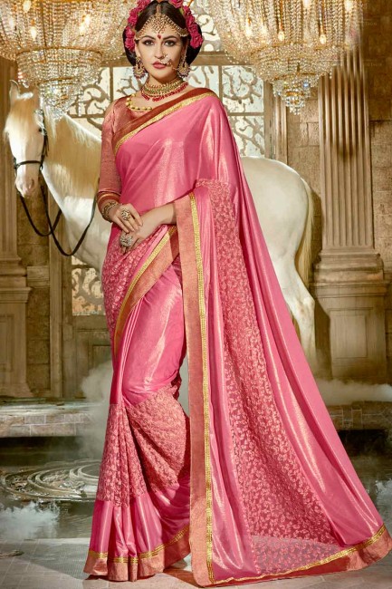Fashionable Two Tone Pink synthatic silk saree