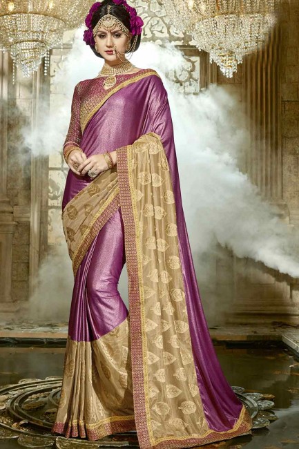 Purple synthatic silk saree