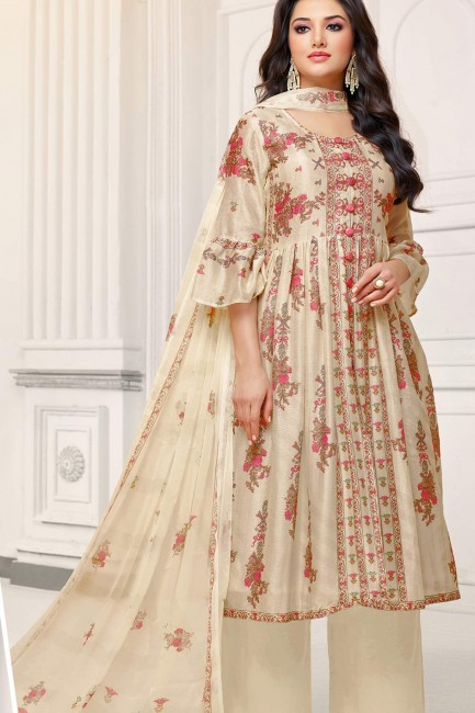 New Beige Pure Cotton Camric Palazzo Suit
