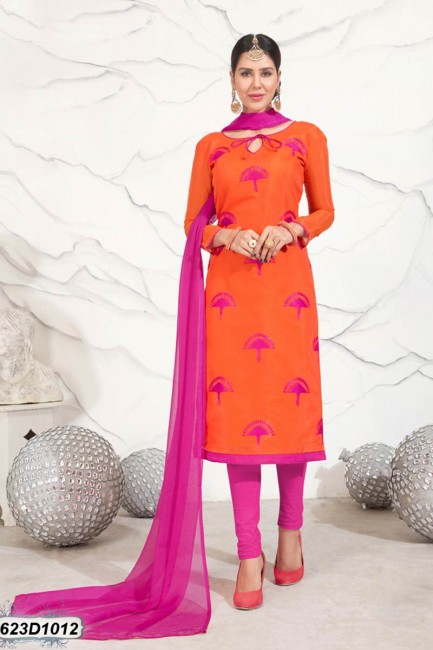 Charming Orange color Chanderi Churidar Suit