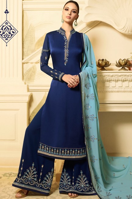 Navy blue Satin georgette Palazzo Suits