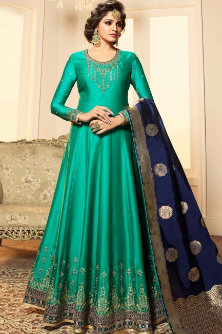 Rama green Satin georgette Anarkali Suits