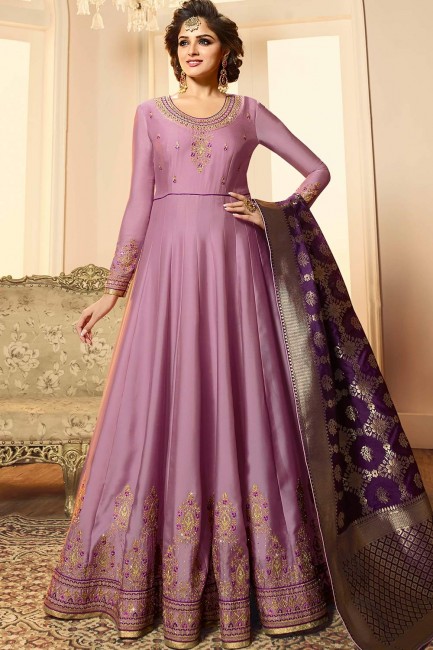 Light violet Satin georgette Anarkali Suits