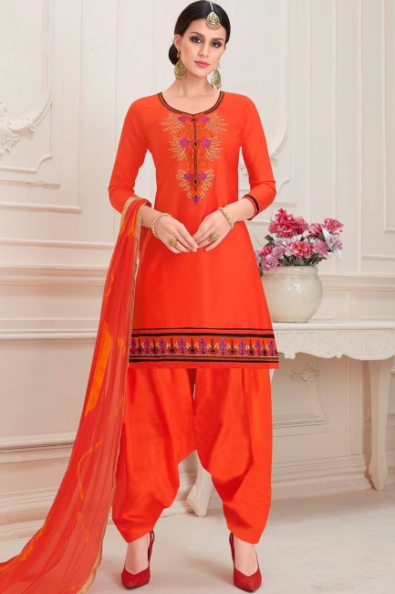 Light red Cotton Patiala Suits