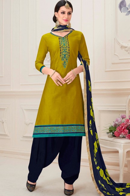 Gold,green Cotton Patiala Suits