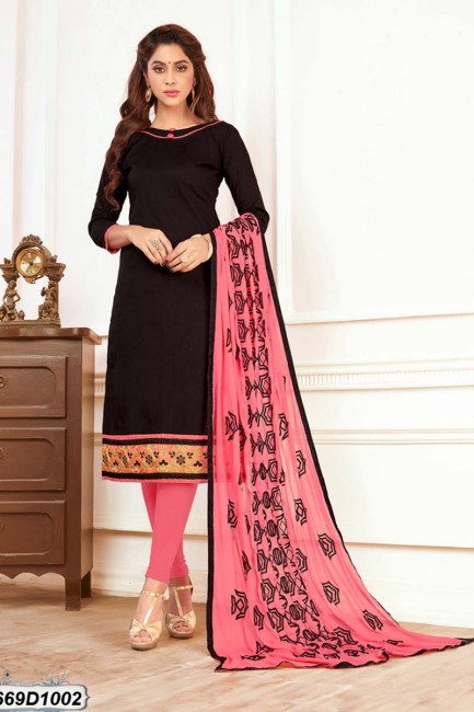 Appealing Black color Khadi Cotton Churidar Suit