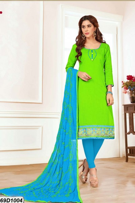 Ethinc Green color Khadi Cotton Churidar Suit