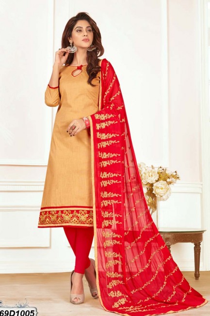 Beautiful Beige color Khadi Cotton Churidar Suit