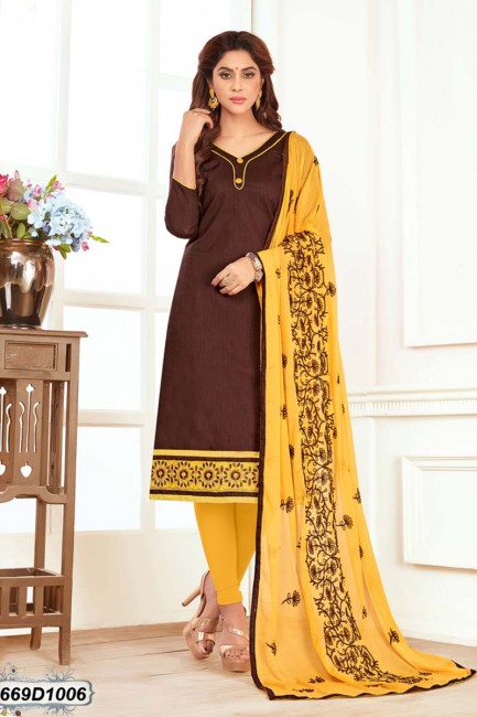 Indian Ethnic Brown color Khadi Cotton Churidar Suit