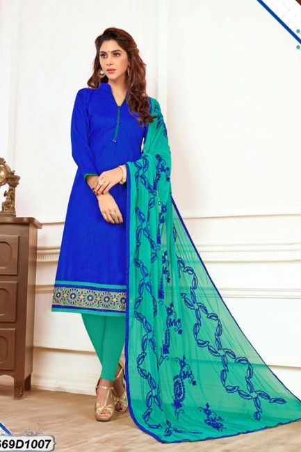 Designer Royal Blue color Khadi Cotton Churidar Suit
