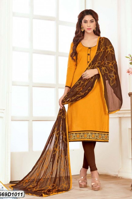 Ravishing Yellow color Khadi Cotton Churidar Suit