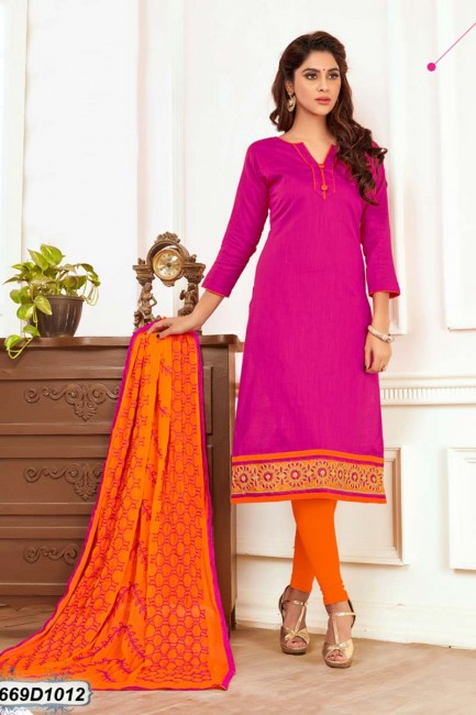 Stylish Pink color Khadi Cotton Churidar Suit