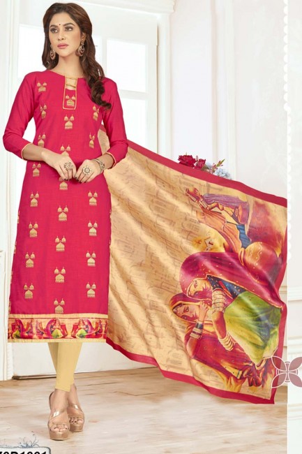 Fashionable Pink color Khadi Cotton Churidar Suit