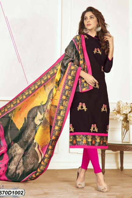 Alluring Black color Khadi Cotton Churidar Suit