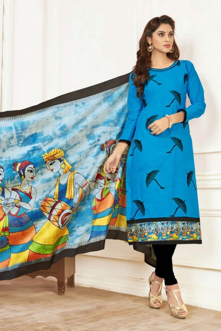 Adorable Blue color Khadi Cotton Churidar Suit