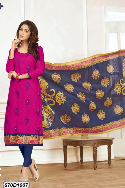 Trendy Pink color Khadi Cotton Churidar Suit