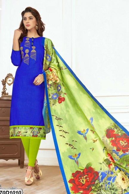Lovely Royal Blue color Khadi Cotton Churidar Suit