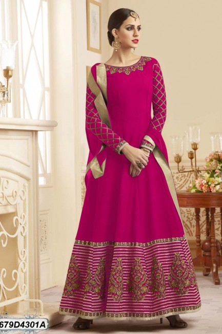 Pink color Cotton Anarkali Suit