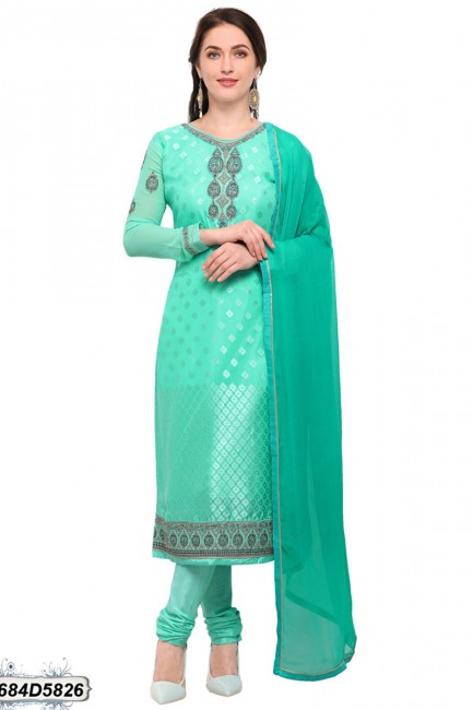 Turquoise color Georgette Brasso Salwar Kameez