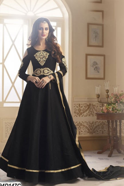 Black color Taffete Anarkali Suit