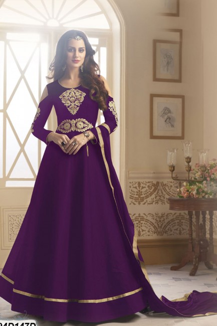 Purple color Taffete Anarkali Suit
