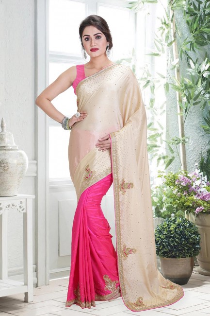 Classy Beige pink Silk and shimmer saree