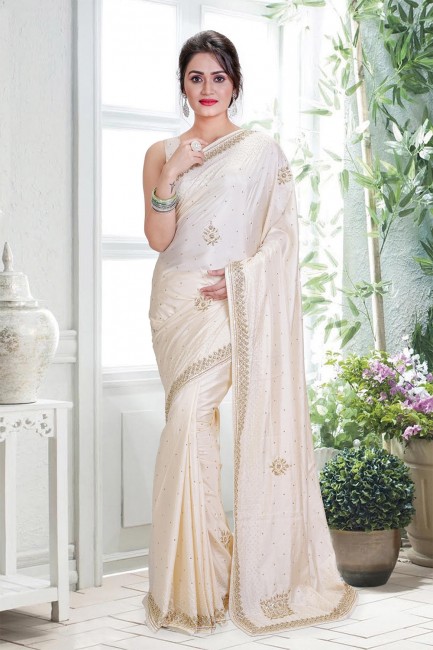 Contemporary Off white Silk saree