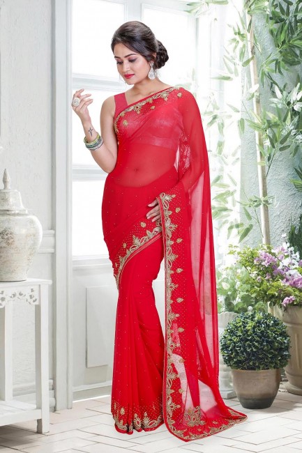 Adorable Indian Red Georgette saree