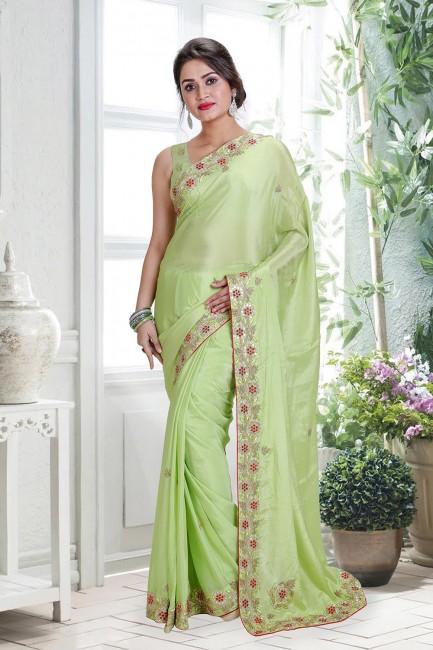 Snazzy Green Crepe saree