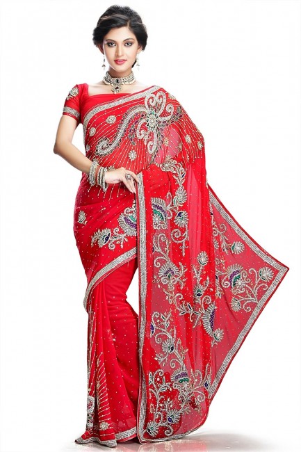 Lovely Red Chiffon saree