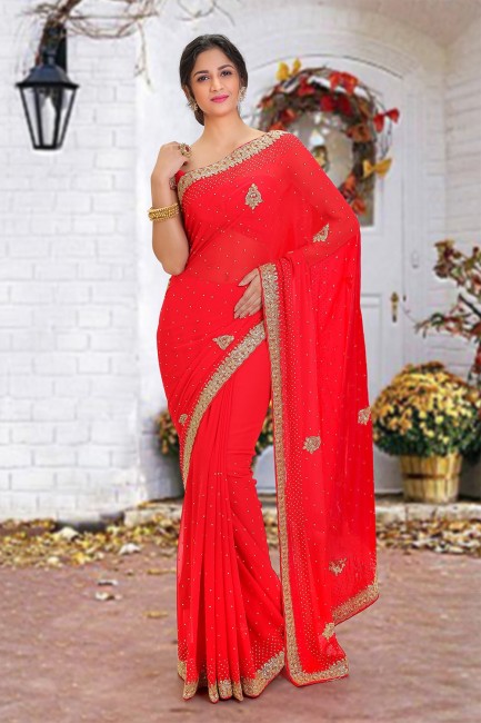 Enticing Indian Red Georgette saree