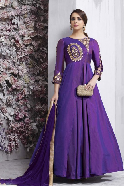 Purple color Taffeta Anarkali Suit