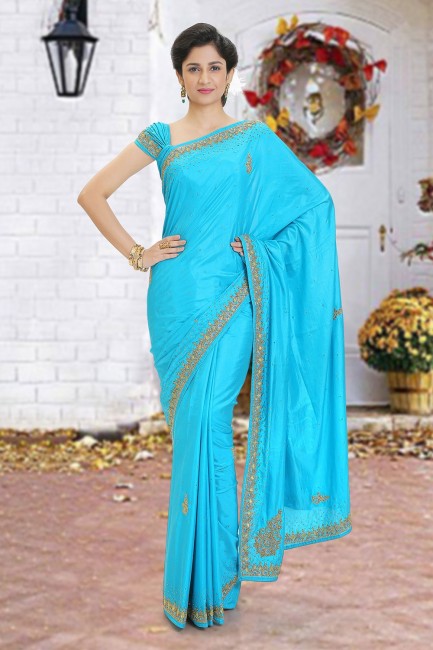 Adorable Sky blue Silk saree