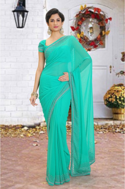 Snazzy Sea green Georgette saree