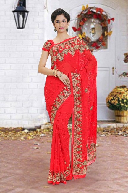 Lovely Indian Red Georgette saree