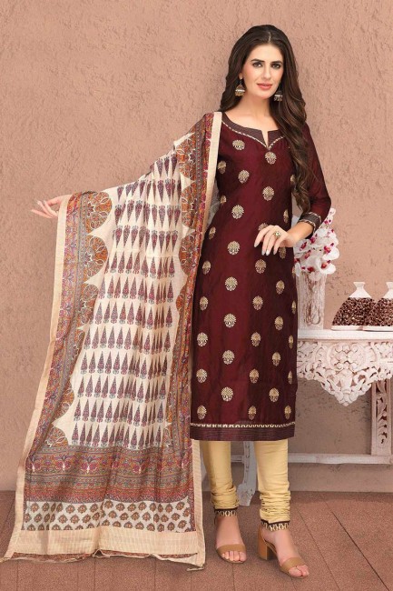 Red Chanderi and silk Churidar Suits