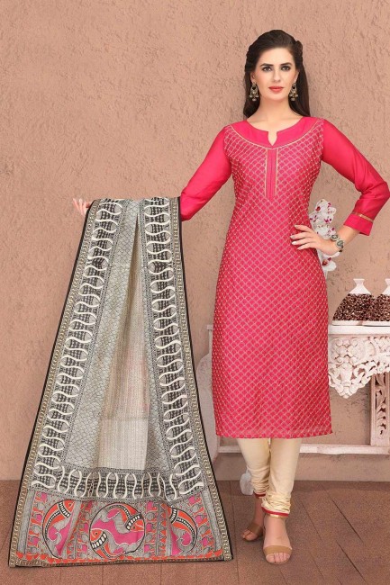 Fuisa pink Chanderi and silk Churidar Suits