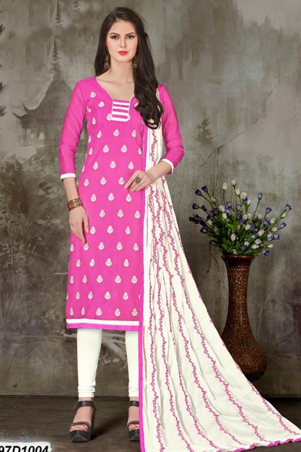 Pink color Chanderi Silk Churidar Suit