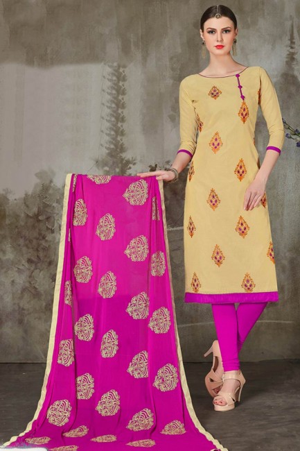 Modish Beige color Chanderi Silk Churidar Suit