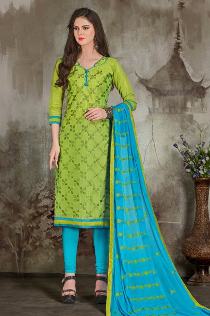 Green color Chanderi Silk Churidar Suit