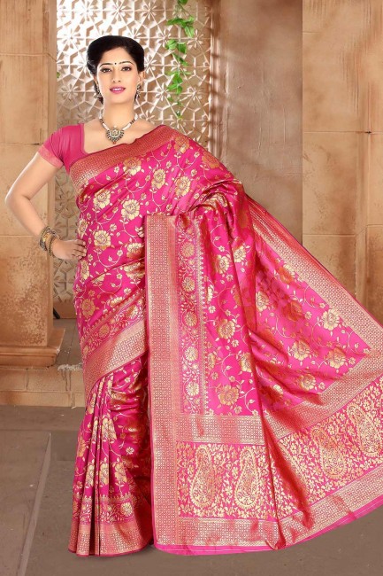 Elegant Rani pink Silk saree
