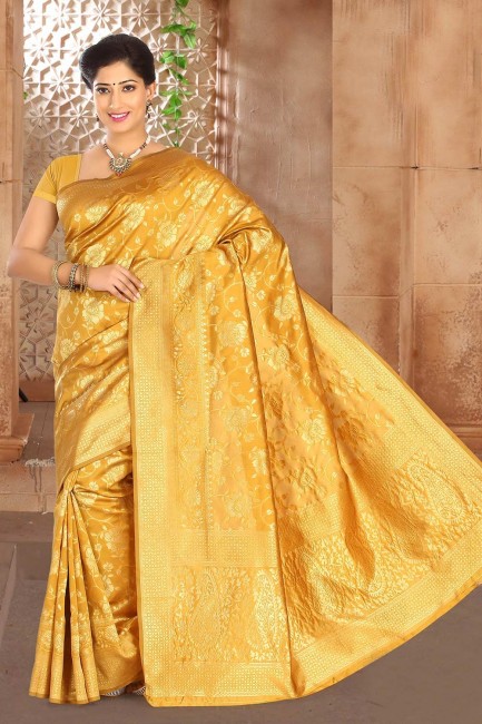 Dazzling Yellow Silk saree