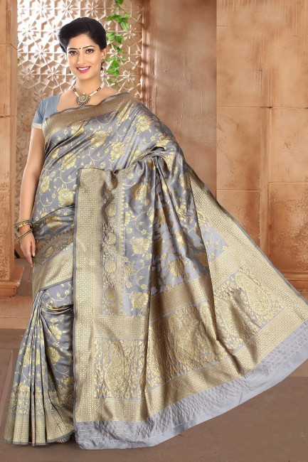 Magnificent Grey Silk saree
